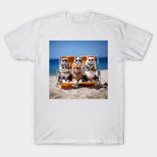 Cats On A Deckchair Sunbathing Wearing Sun Glasses T-Shirt